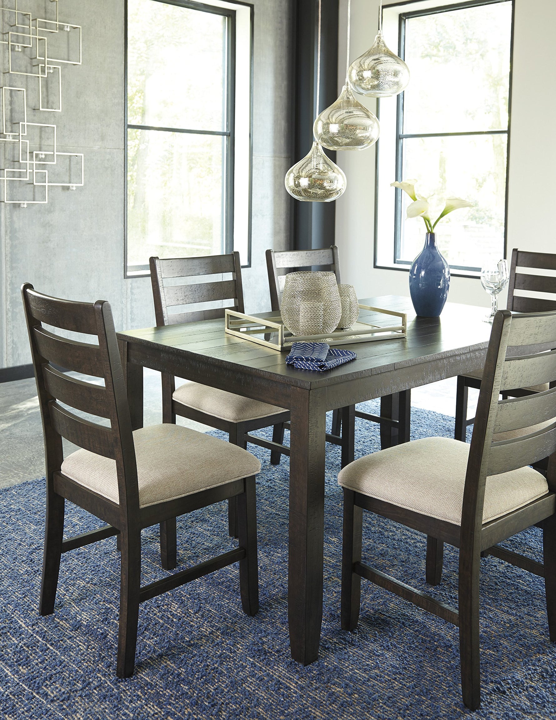 Signature Design by Ashley Caitbrook Rustic 7-Piece Dining Set – Rectangular Table with 6 X-Back Upholstered Chairs, Gray
