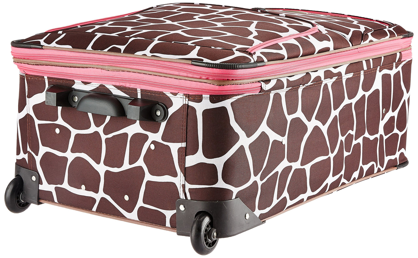 Rockland Vara Softside 3 Piece Upright Luggage Set, Expandable, (20"/28"/22" Rolling Duffel), Pink Leopard