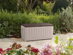 Keter Novel Plastic Deck Storage Container Box Outdoor Patio Furniture 90 Gal, Brown