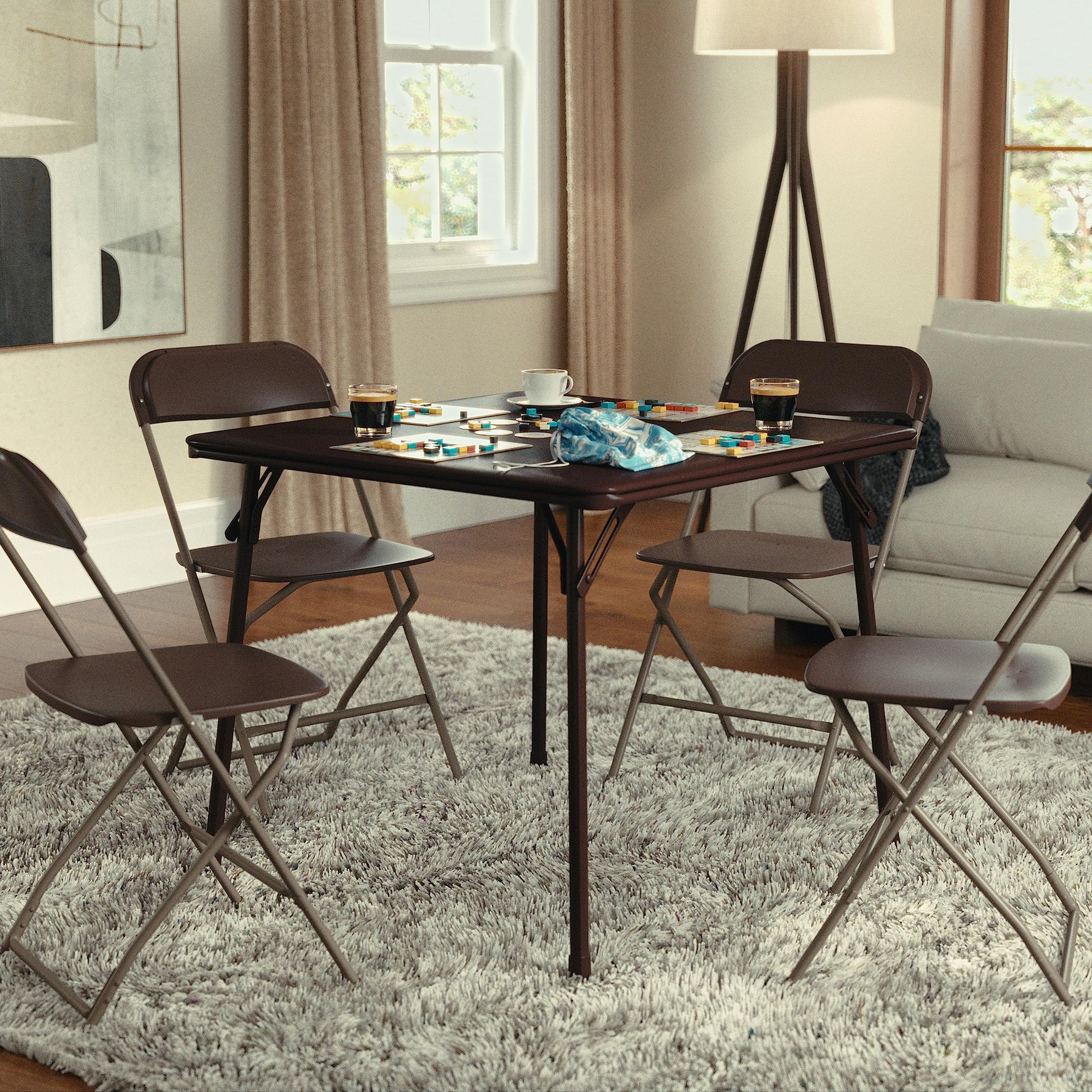 Flash Furniture Madelyn 33.5" Square Folding Multipurpose Card Table with Padded Vinyl Top, Portable Folding Game Table for 4 Players, Black
