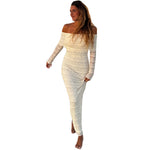 Fashionable Elegant Socialite Style Off-shoulder Lace Dress Women
