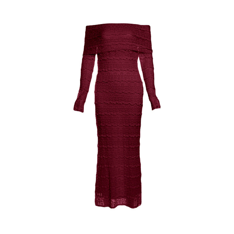 Fashionable Elegant Socialite Style Off-shoulder Lace Dress Women